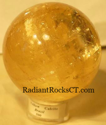 Yellow Calcite Sphere 2.6 lbs 3 1/2" diam.  Yellow beauty! - radiantrocksct