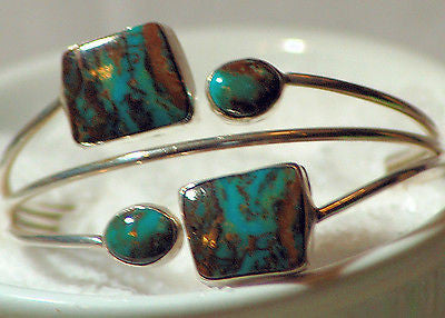 Yazzie Sterling Silver Four Royston Turquoise Cab Cuff - radiantrocksct