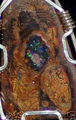 Koroit Boulder Opal Necklace Pendant Wire Wrap Sterling - radiantrocksct