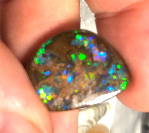Koroit Boulder Opal freeform Cabochon bright blue green and orange fire 17.5 carats - radiantrocksct