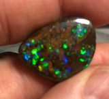 Koroit Boulder Opal freeform Cabochon bright blue green and orange fire 17.5 carats - radiantrocksct