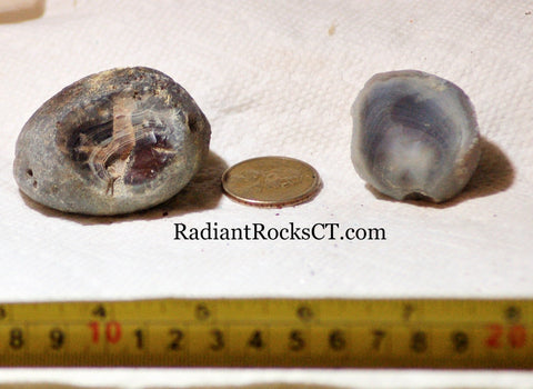 Botswana banded agates 5.2 oz (145 grams) 2 lapidary nodules with windows - radiantrocksct