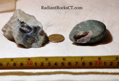 Botswana banded agates 11.2 oz (315 grams) 2 lapidary nodules with windows - radiantrocksct